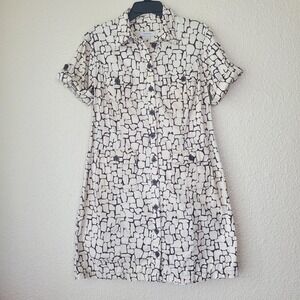 Merona women's midi dress, size M, beige plaid‎ design, full buttons, collar